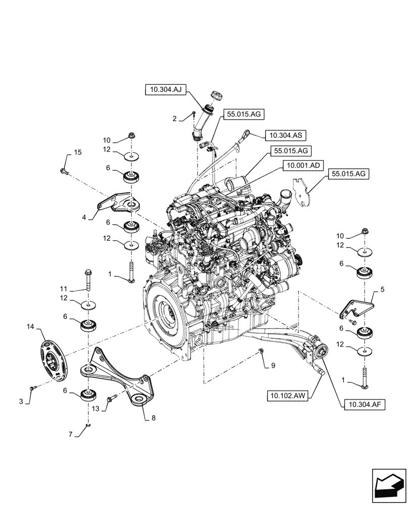 Схема запчастей Case TR310 - (10.001.AK) - ENGINE MOUNT (10) - ENGINE