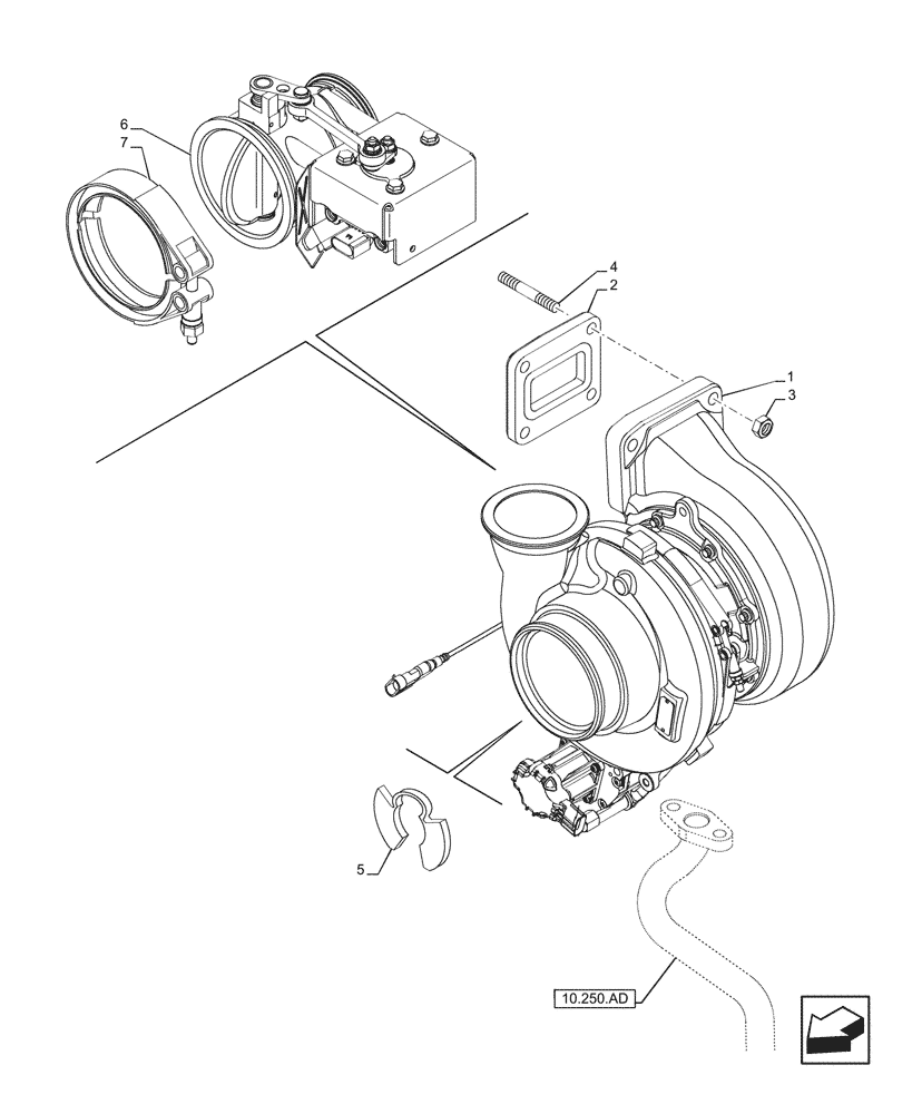 Схема запчастей Case F2CFE614G B002 - (10.250.AC) - TURBOCHARGER (10) - ENGINE