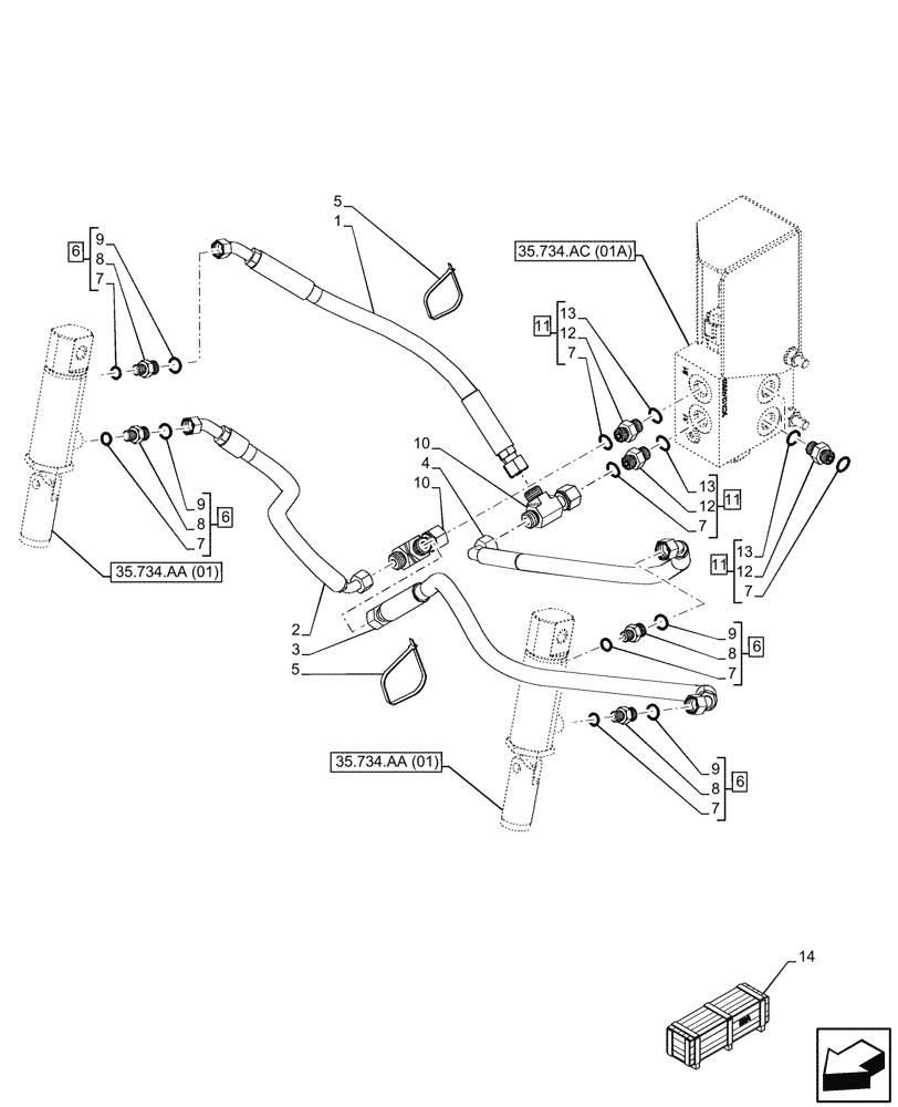 Схема запчастей Case 121F - (35.734.AD[01A]) - VAR - 734516 - HYDRAULIC QUICK COUPLER, LINES - BEGIN SN NFHP00539 (35) - HYDRAULIC SYSTEMS