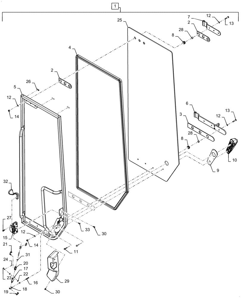 Схема запчастей Case 1121G - (90.154.010[01]) - LEFT DOOR ASSEMBLY (90) - PLATFORM, CAB, BODYWORK AND DECALS