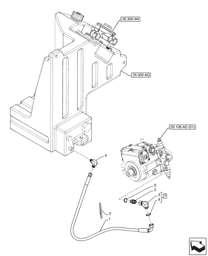 Схема запчастей Case 221F - (35.300.AD[09]) - VAR - 732001, 732002, 734647, 734648 - HYDROSTATIC PUMP, TANK, LINE (35) - HYDRAULIC SYSTEMS