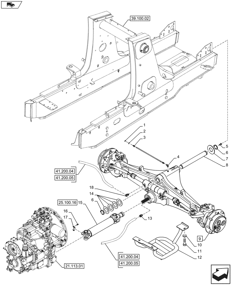 Схема запчастей Case 580SN - (25.100.02) - AXLE, FRONT DRIVE - MOUNTING - 4WD (25) - FRONT AXLE SYSTEM