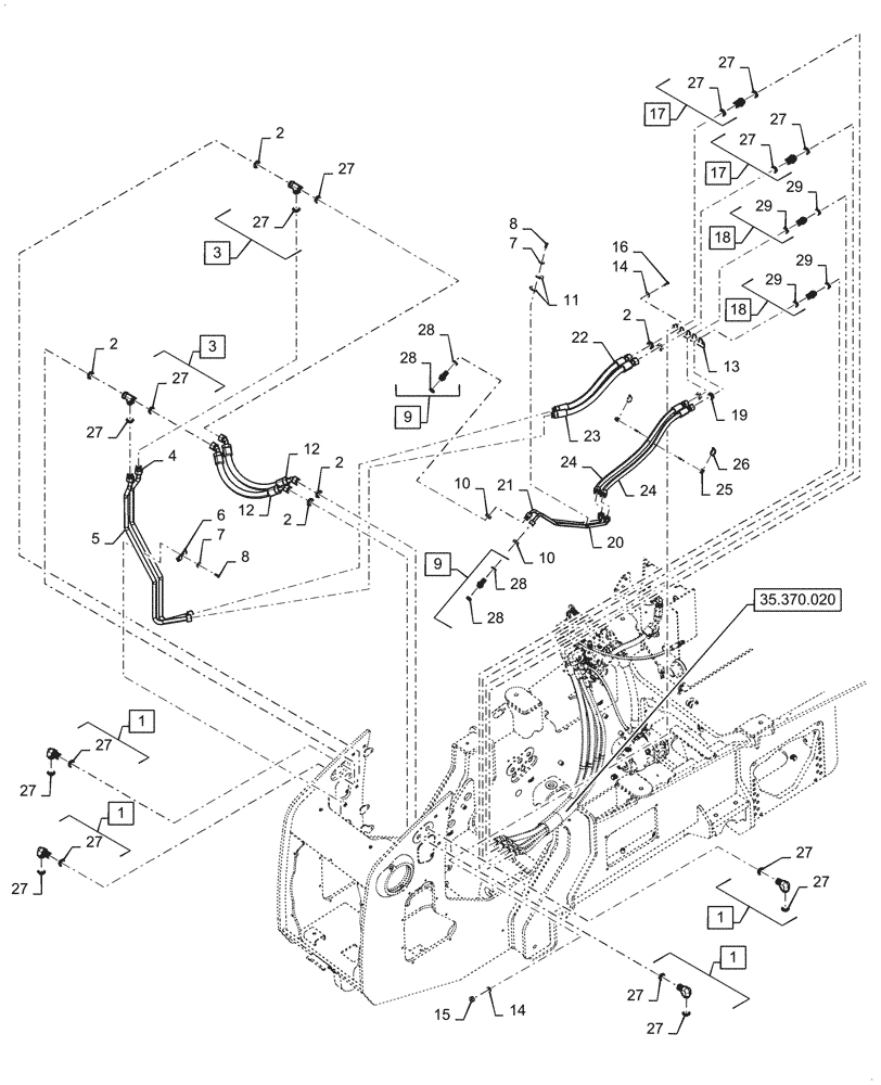 Схема запчастей Case 2050M LT BD - (35.370.010) - LIFT CYLINDER, HYD. LINE (35) - HYDRAULIC SYSTEMS