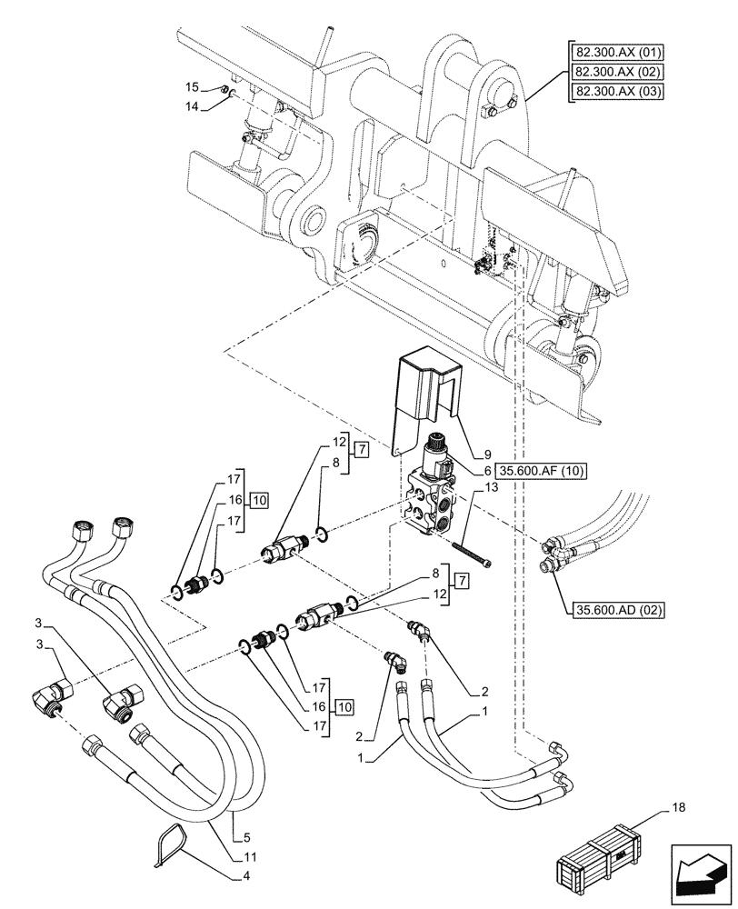 Схема запчастей Case 121F - (35.600.AF[04B]) - VAR - 734584, 734652 - CONTROL VALVE, RETURN, LINE - BEGIN DATE 19 DECEMBER 2015 (35) - HYDRAULIC SYSTEMS