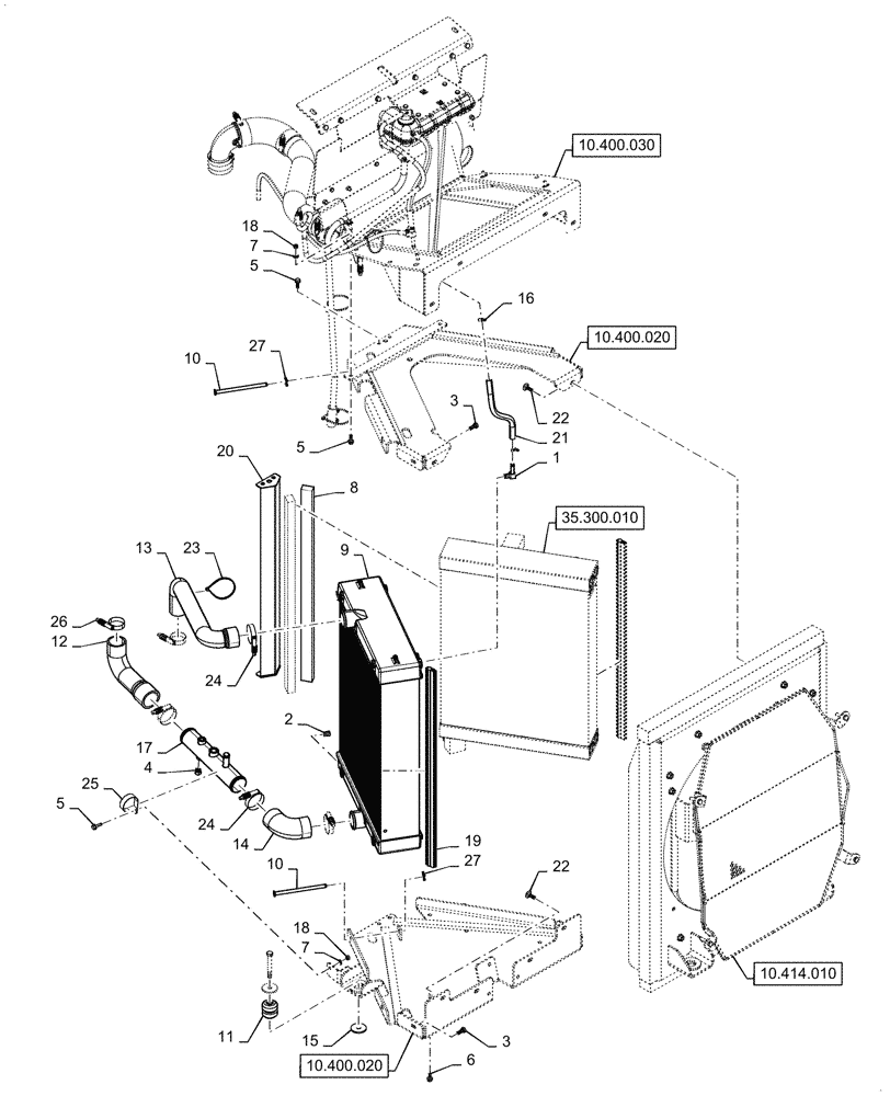 Схема запчастей Case 1650M XLT BD - (10.400.010) - RADIATOR, MOUNTING, COOLING SYSTEM LINE (10) - ENGINE