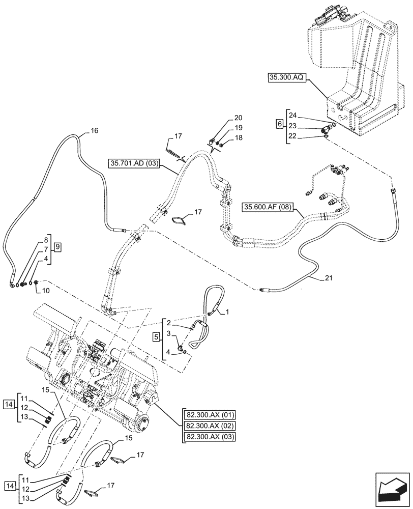 Схема запчастей Case 321F - (35.600.AD[02]) - VAR - 402031, 732004, 732006 - QUICK COUPLER, LINE (35) - HYDRAULIC SYSTEMS