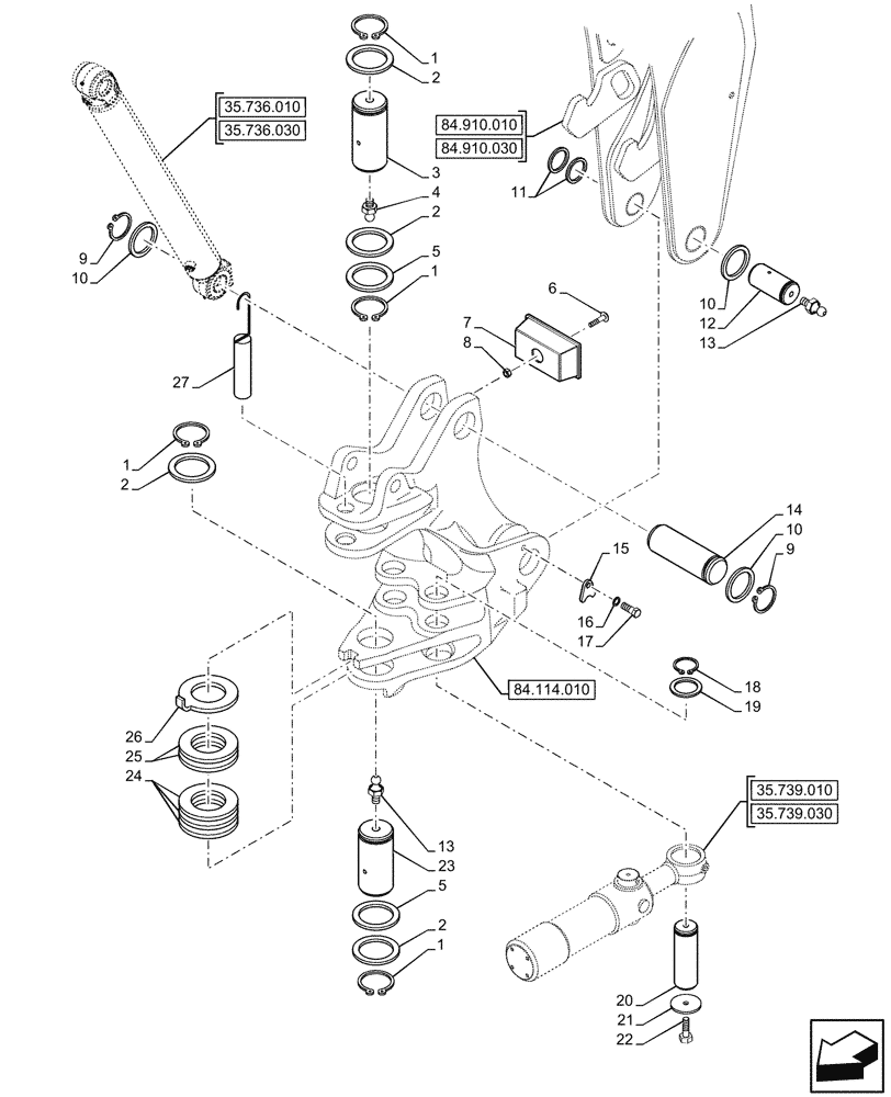 Схема запчастей Case 580SN - (84.114.020) - BOOM SWING, TOWER, PIN (84) - BOOMS, DIPPERS & BUCKETS