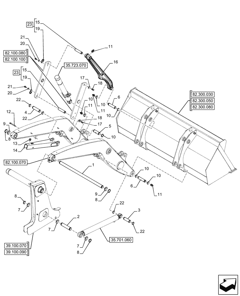 Схема запчастей Case 590SN - (82.100.090) - ARM, PIVOT, PIN (82) - FRONT LOADER & BUCKET