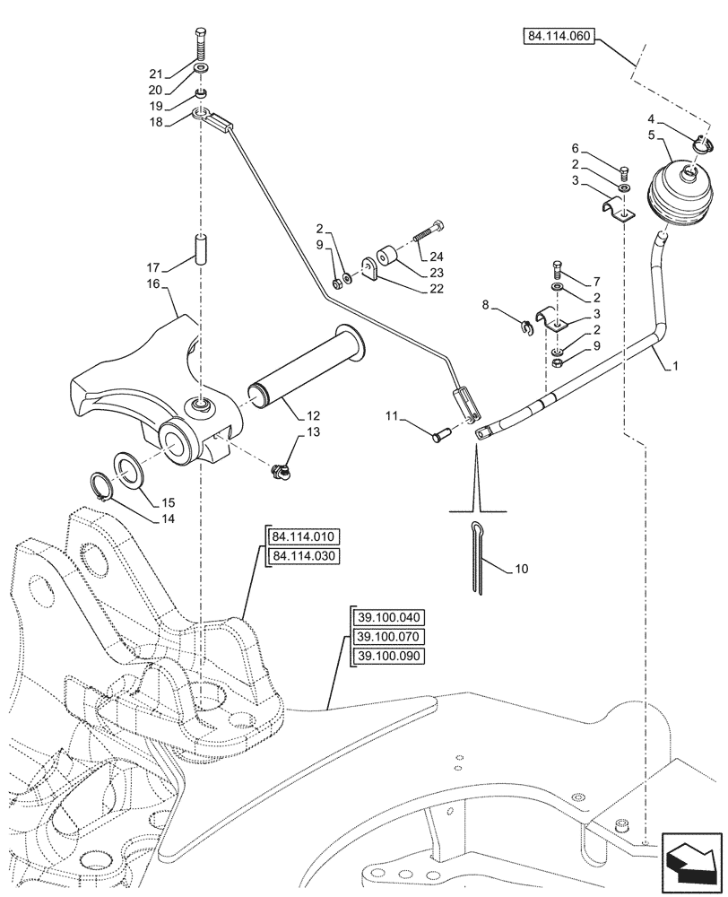 Схема запчастей Case 580N - (84.114.050) - BOOM, LATCH (84) - BOOMS, DIPPERS & BUCKETS