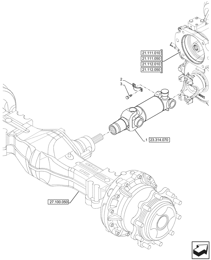 Схема запчастей Case 590SN - (23.314.060) - REAR AXLE, DRIVE SHAFT (23) - FOUR WHEEL DRIVE SYSTEM