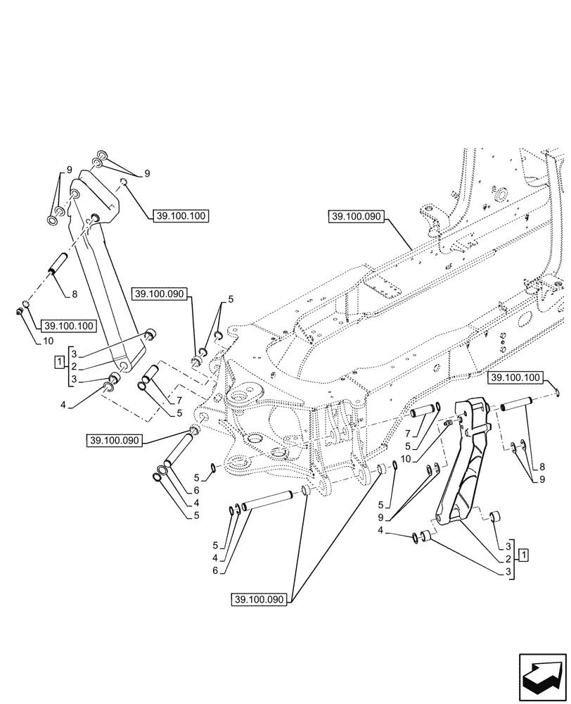 Схема запчастей Case 590SN - (39.129.040) - STABILIZER LEG (39) - FRAMES AND BALLASTING