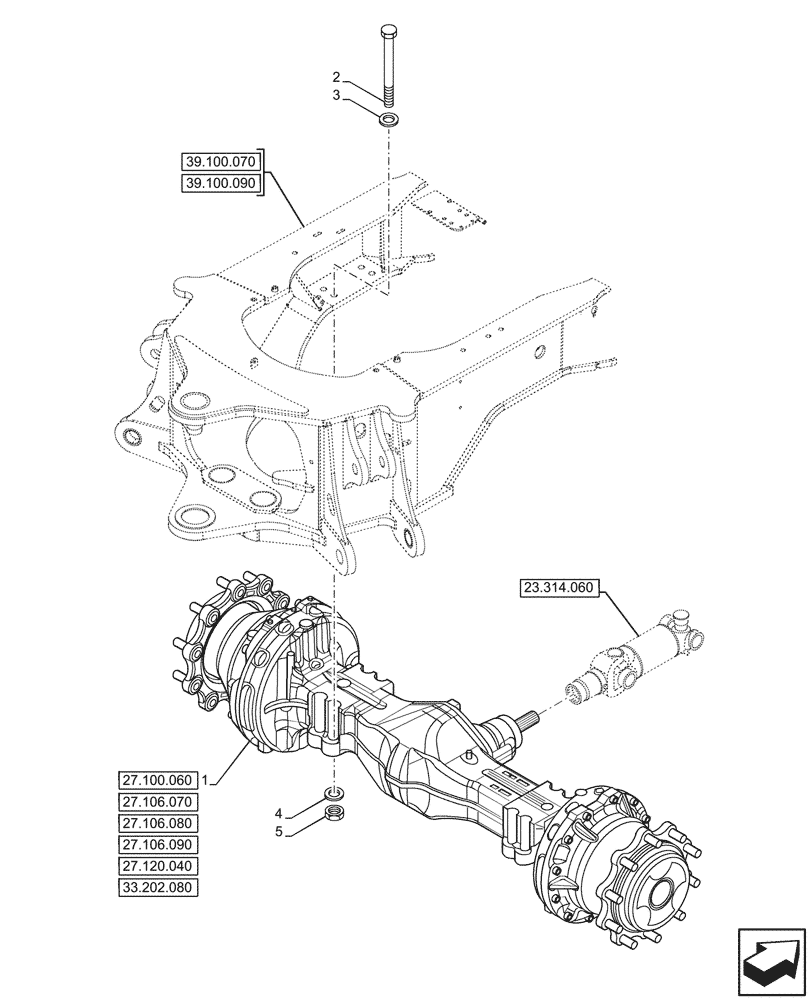 Схема запчастей Case 580SN WT - (27.100.050) - REAR AXLE, MOUNTING PARTS (27) - REAR AXLE SYSTEM