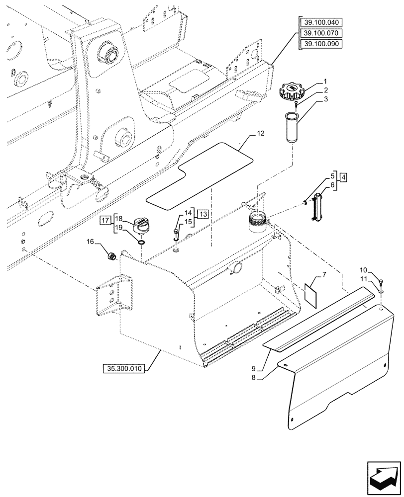 Схема запчастей Case 580SN WT - (35.300.020) - HYDRAULIC OIL RESERVOIR, COVER (35) - HYDRAULIC SYSTEMS