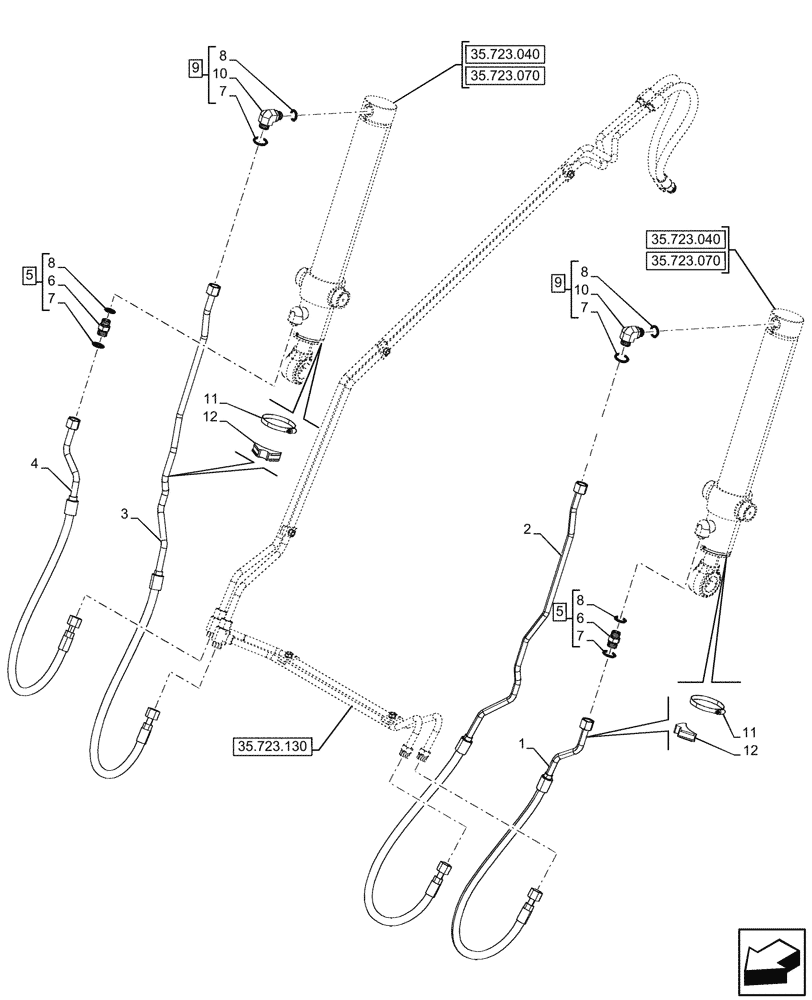 Схема запчастей Case 580SN WT - (35.723.060) - BUCKET CYLINDER, LINE (35) - HYDRAULIC SYSTEMS