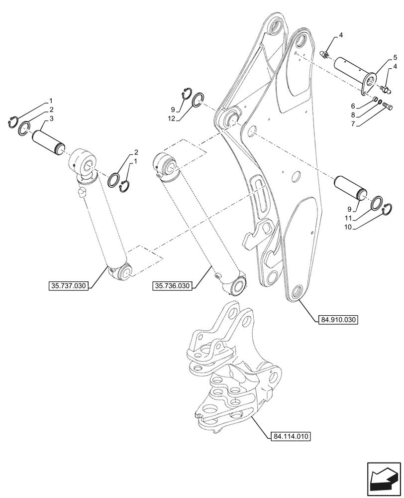 Схема запчастей Case 580SN - (84.910.040) - BOOM, PIN (84) - BOOMS, DIPPERS & BUCKETS