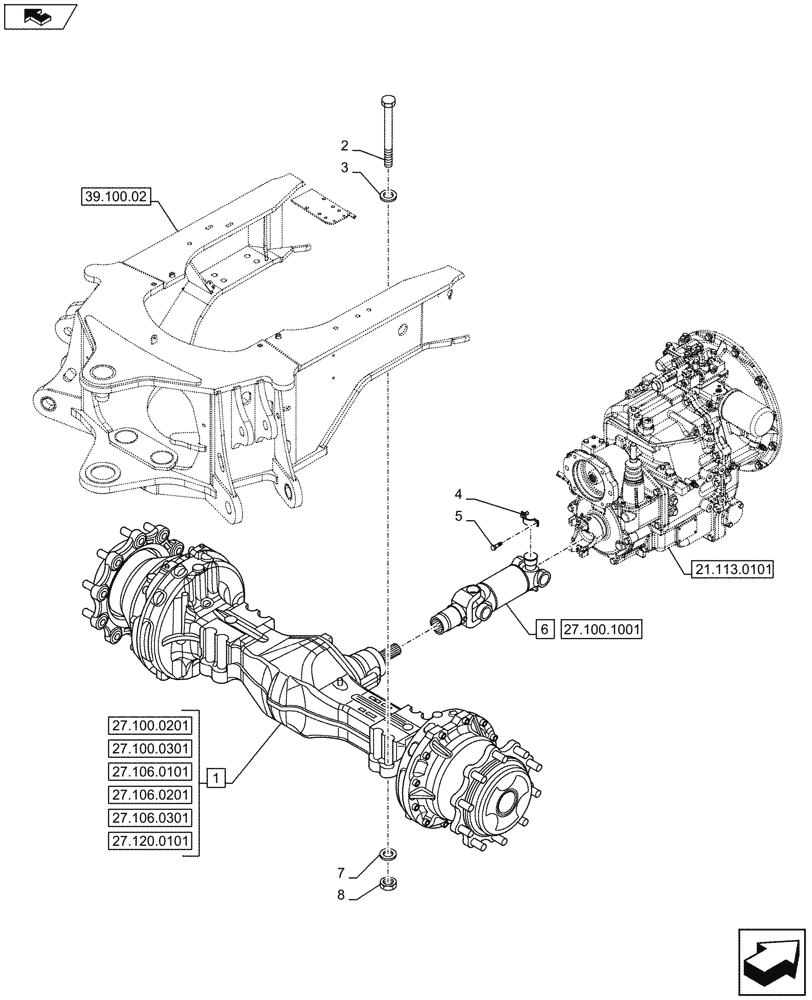 Схема запчастей Case 590SN - (27.100.0101) - AXLE, REAR DRIVE - MOUNTING (27) - REAR AXLE SYSTEM