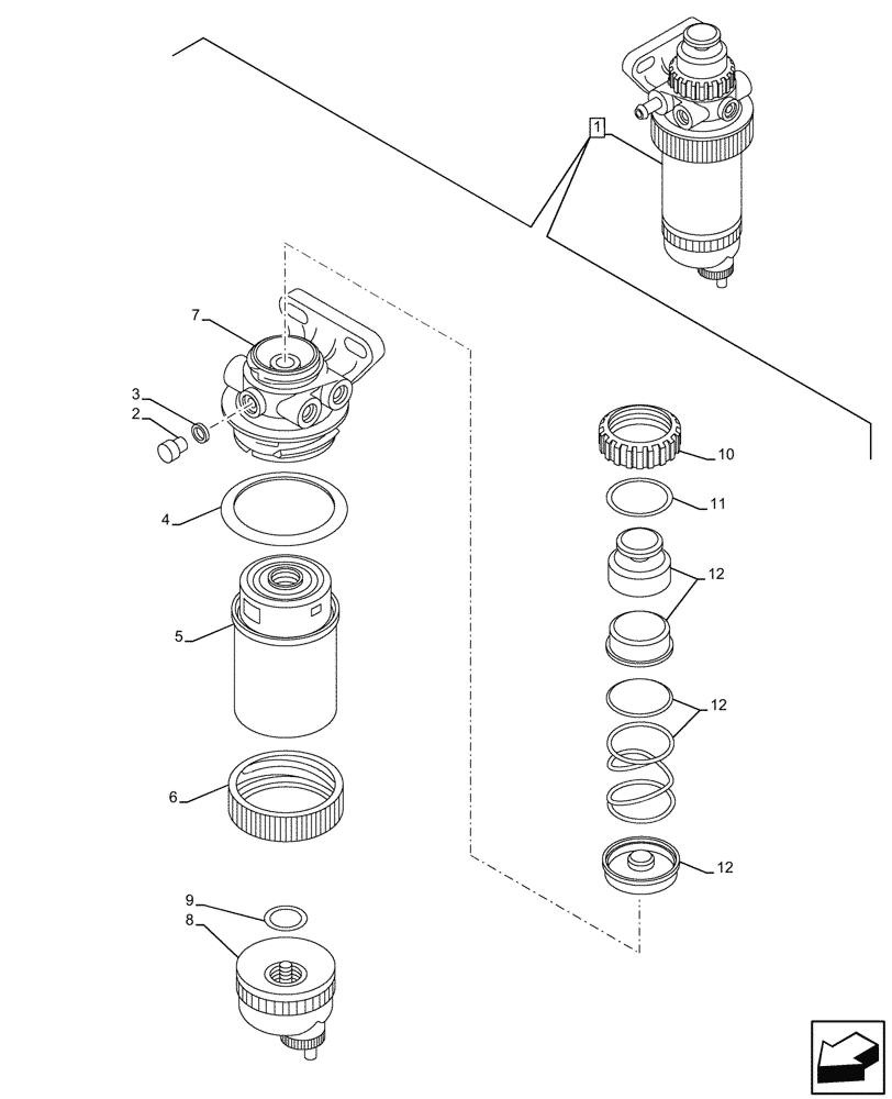 Схема запчастей Case 580N - (10.206.020) - FUEL FILTER/WATER SEPARATOR, COMPONENTS (10) - ENGINE