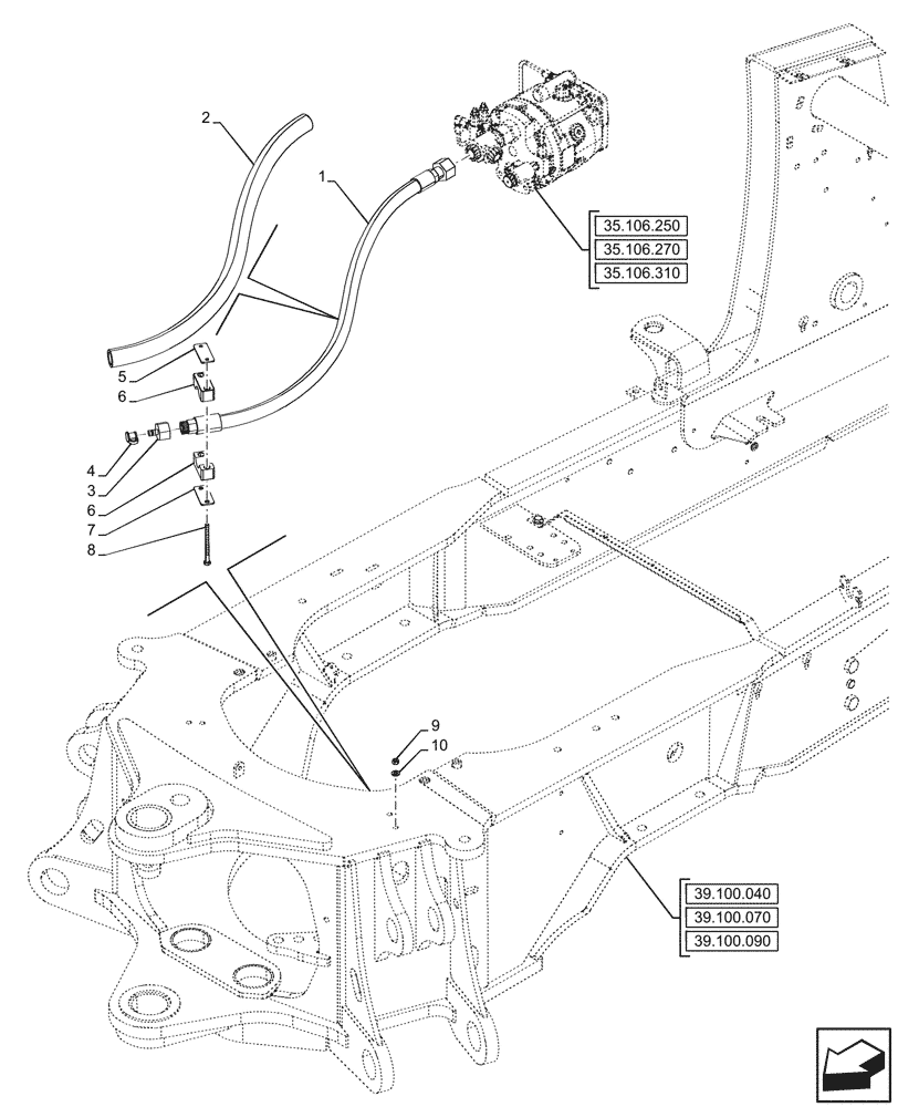 Схема запчастей Case 590SN - (35.106.040) - OIL PUMP & LINES, FITTING (35) - HYDRAULIC SYSTEMS