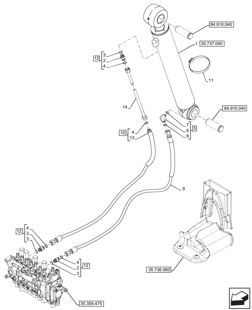 Схема запчастей Case 580SN - (35.737.030) - DIPPER, CYLINDER, LINE (35) - HYDRAULIC SYSTEMS