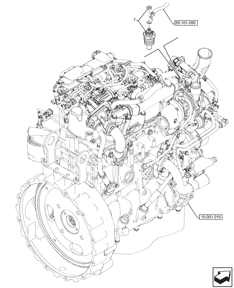 Схема запчастей Case 580N - (55.012.010) - ENGINE, WATER TEMPERATURE SENDER (55) - ELECTRICAL SYSTEMS