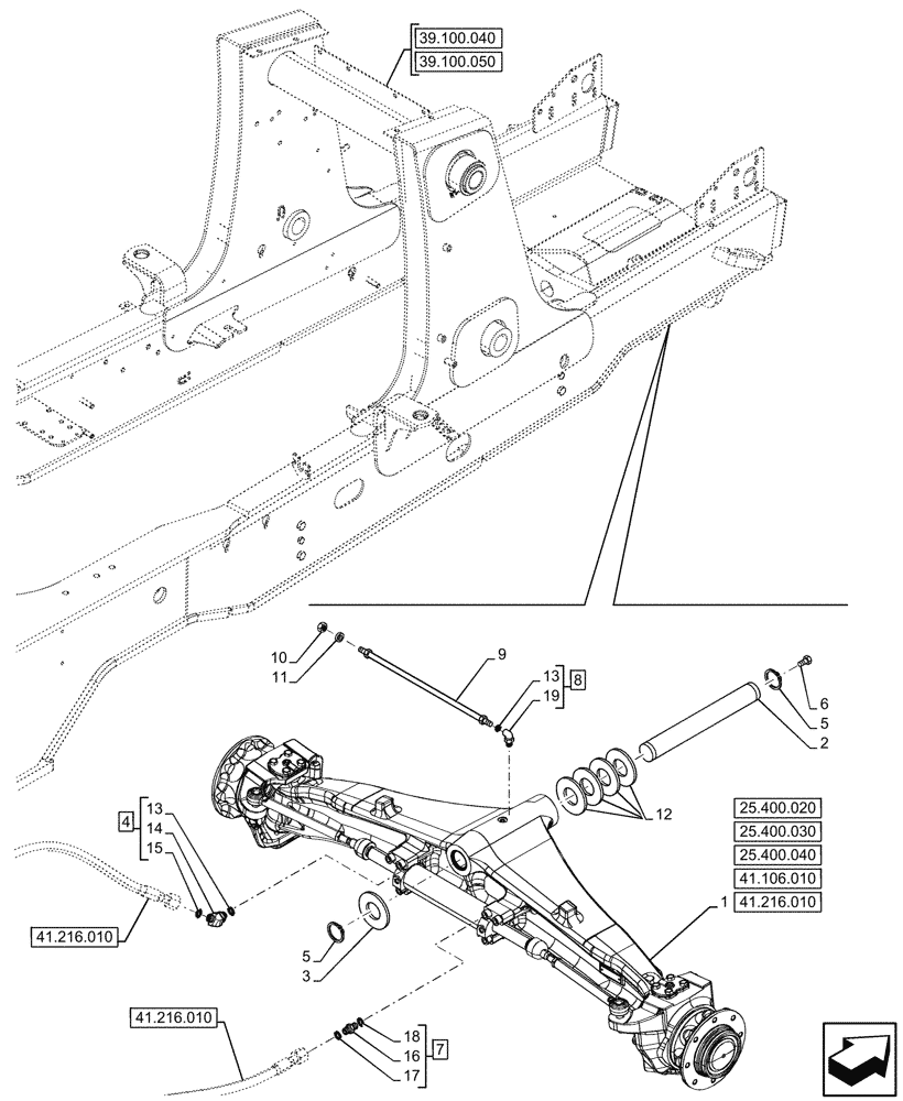 Схема запчастей Case 580SN - (25.400.010) - FRONT AXLE, 2WD (25) - FRONT AXLE SYSTEM