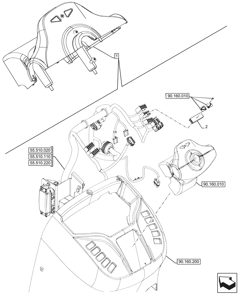 Схема запчастей Case 580SN - (55.514.010) - CONSOLE, INDICATOR LIGHT (55) - ELECTRICAL SYSTEMS