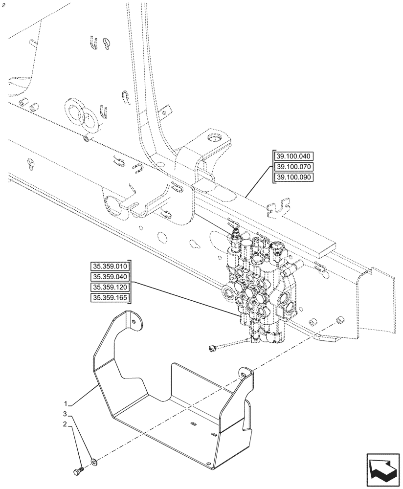 Схема запчастей Case 580SN - (35.359.430) - LOADER VALVE, SHIELD, ASSY (35) - HYDRAULIC SYSTEMS