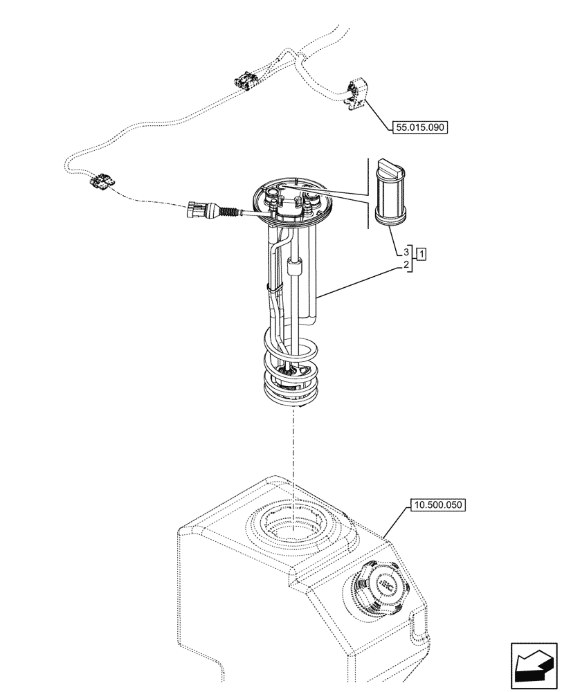 Схема запчастей Case 590SN - (55.988.030) - DEF LINES, LEVEL INDICATOR (55) - ELECTRICAL SYSTEMS