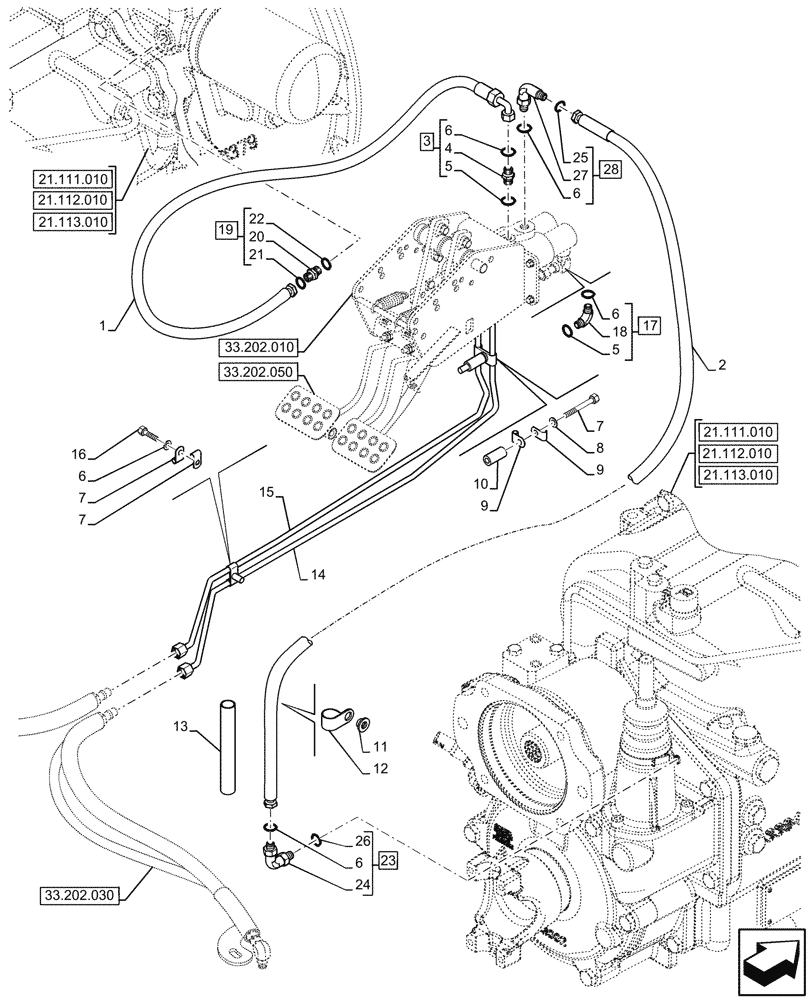 Схема запчастей Case 580SN - (33.202.020) - BRAKE, LINE, TRANSMISSION (33) - BRAKES & CONTROLS