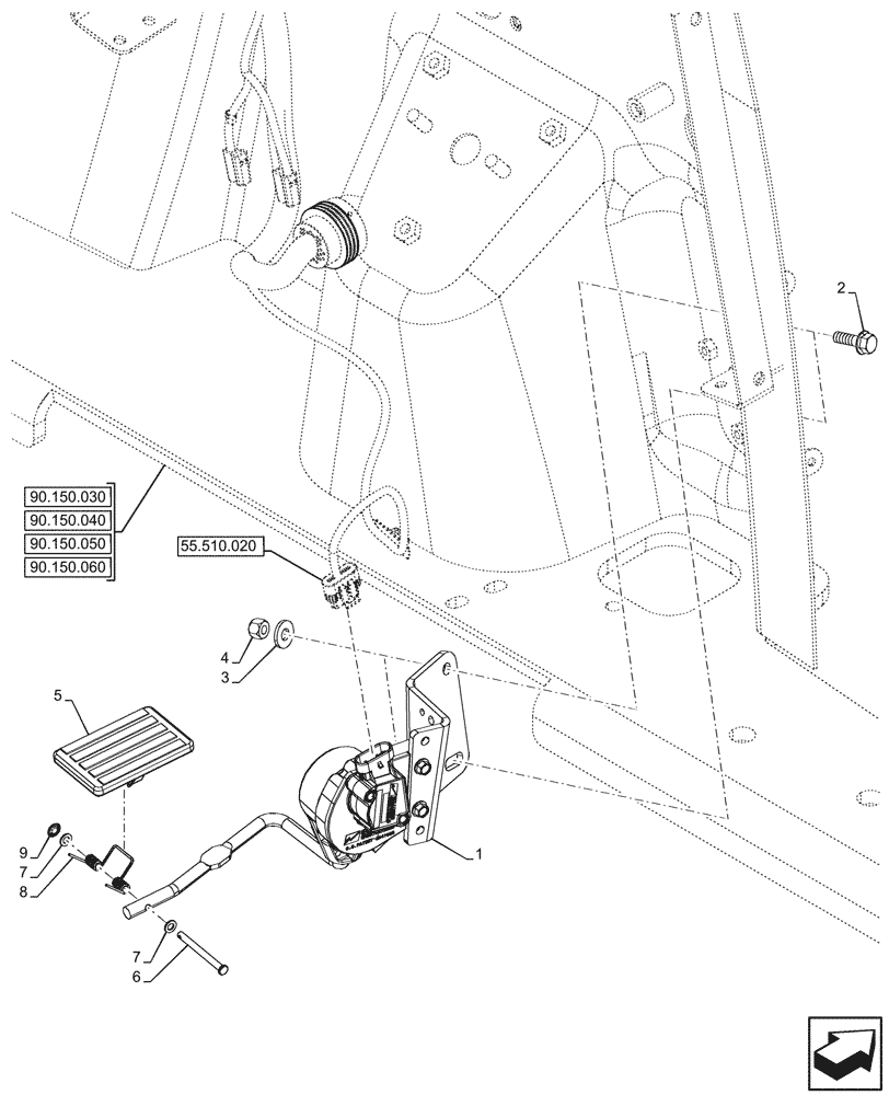 Схема запчастей Case 590SN - (55.525.020) - FOOT, THROTTLE (55) - ELECTRICAL SYSTEMS