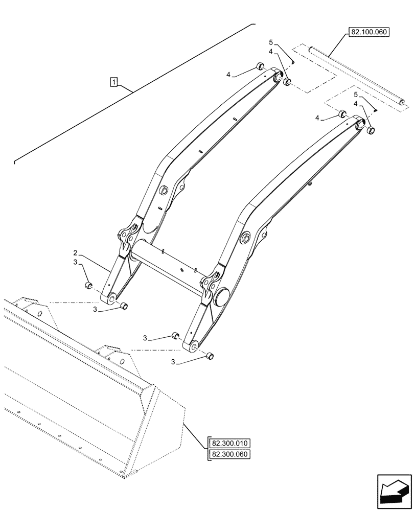 Схема запчастей Case 580SN - (82.100.040) - FRONT LOADER, ARM (82) - FRONT LOADER & BUCKET