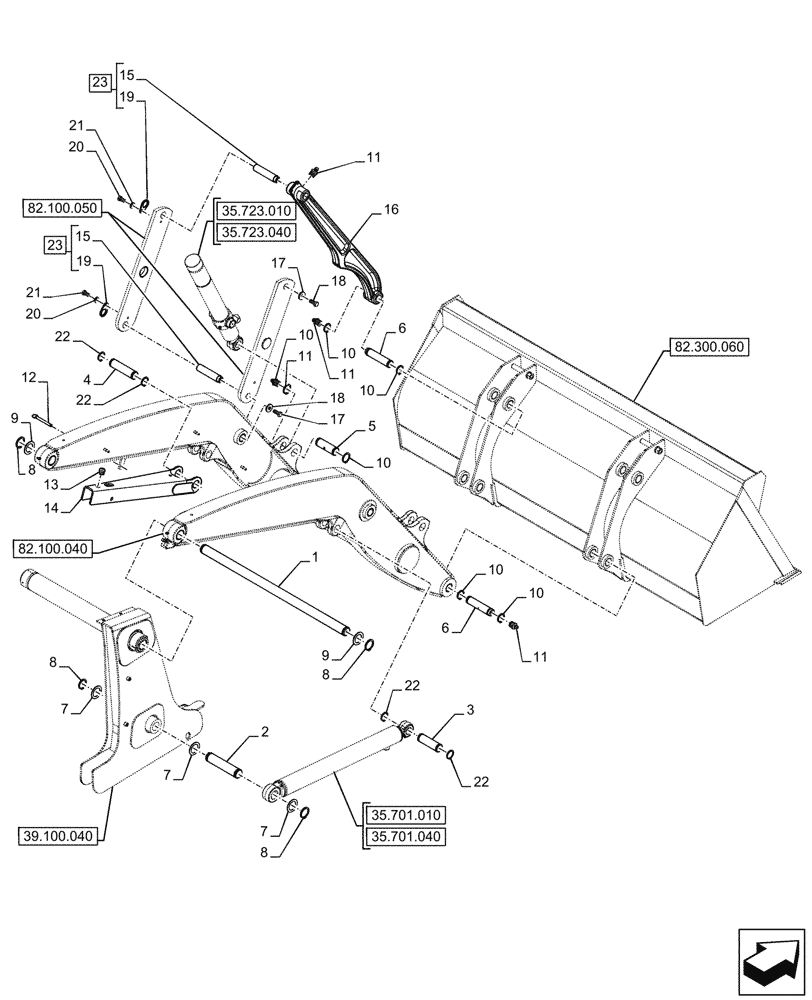 Схема запчастей Case 580SN - (82.100.060) - ARM, PIVOT, PIN (82) - FRONT LOADER & BUCKET