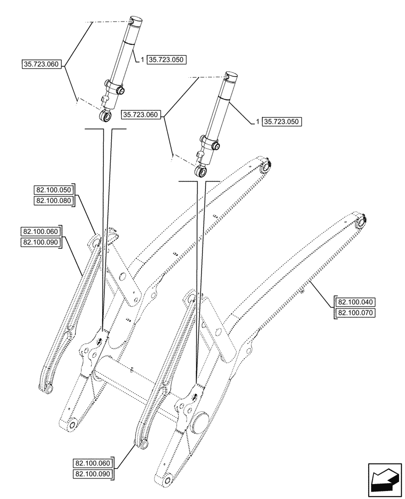 Схема запчастей Case 580SN WT - (35.723.040) - LOADER BUCKET, CONTROLS, CYLINDER (35) - HYDRAULIC SYSTEMS