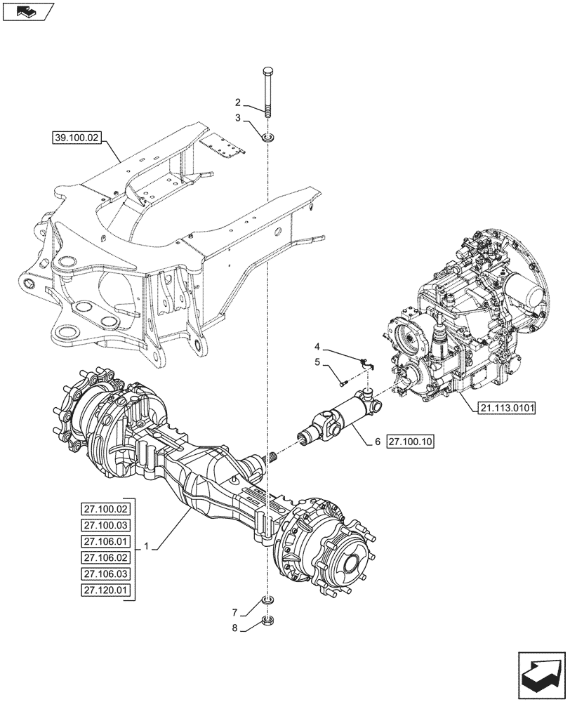 Схема запчастей Case 580SN - (27.100.01) - REAR AXLE ASSY, DRIVE SHAFT (27) - REAR AXLE SYSTEM