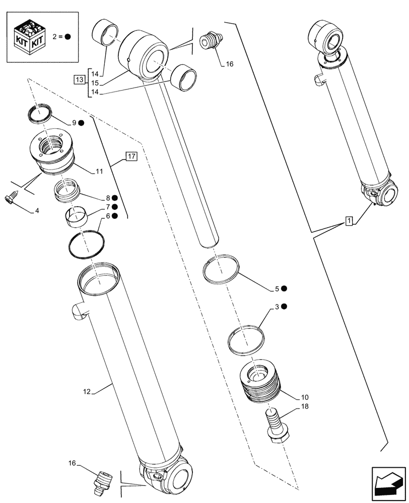 Схема запчастей Case 580SN WT - (35.737.040) - DIPPER, CYLINDER, COMPONENTS (35) - HYDRAULIC SYSTEMS