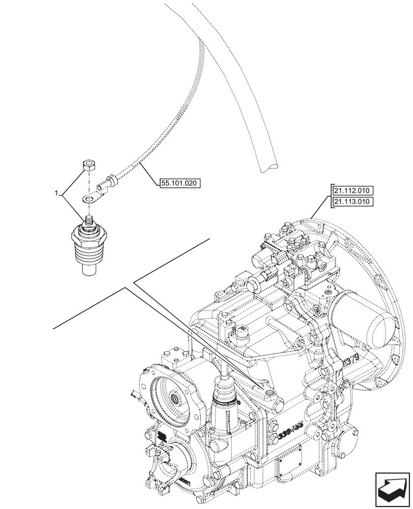 Схема запчастей Case 590SN - (55.022.010) - TRANSMISSION, TEMPERATURE SWITCH (55) - ELECTRICAL SYSTEMS