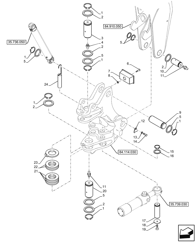 Схема запчастей Case 590SN - (84.114.040) - BOOM SWING, TOWER, PIN (84) - BOOMS, DIPPERS & BUCKETS