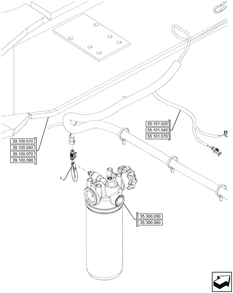 Схема запчастей Case 590SN - (55.036.010) - HYDRAULIC SYSTEM, OIL FILTER, WIRE, RESTRICTOR (55) - ELECTRICAL SYSTEMS