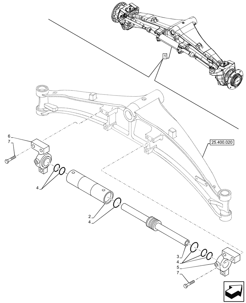 Схема запчастей Case 580SN - (41.216.010) - FRONT AXLE, STEERING CYLINDER, 2WD (41) - STEERING