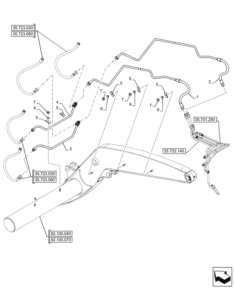 Схема запчастей Case 580SN - (35.723.090) - LOADER ARM, CYLINDER, LINES (35) - HYDRAULIC SYSTEMS