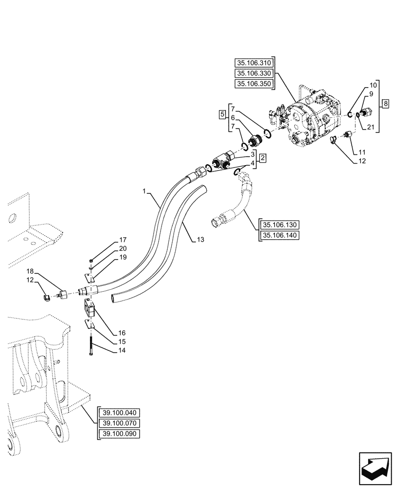 Схема запчастей Case 590SN - (35.106.060) - HYDRAULIC SYSTEM, DIAGNOSTIC COUPLER (35) - HYDRAULIC SYSTEMS