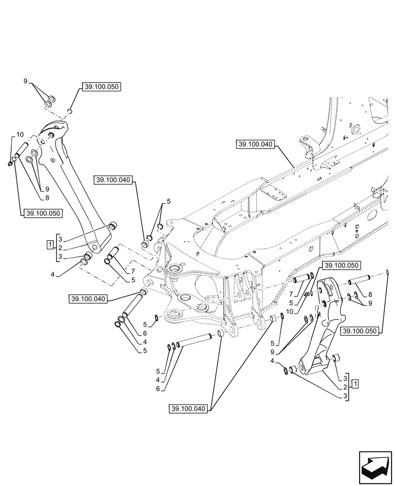 Схема запчастей Case 580N - (39.129.020) - STABILIZER LEG (39) - FRAMES AND BALLASTING