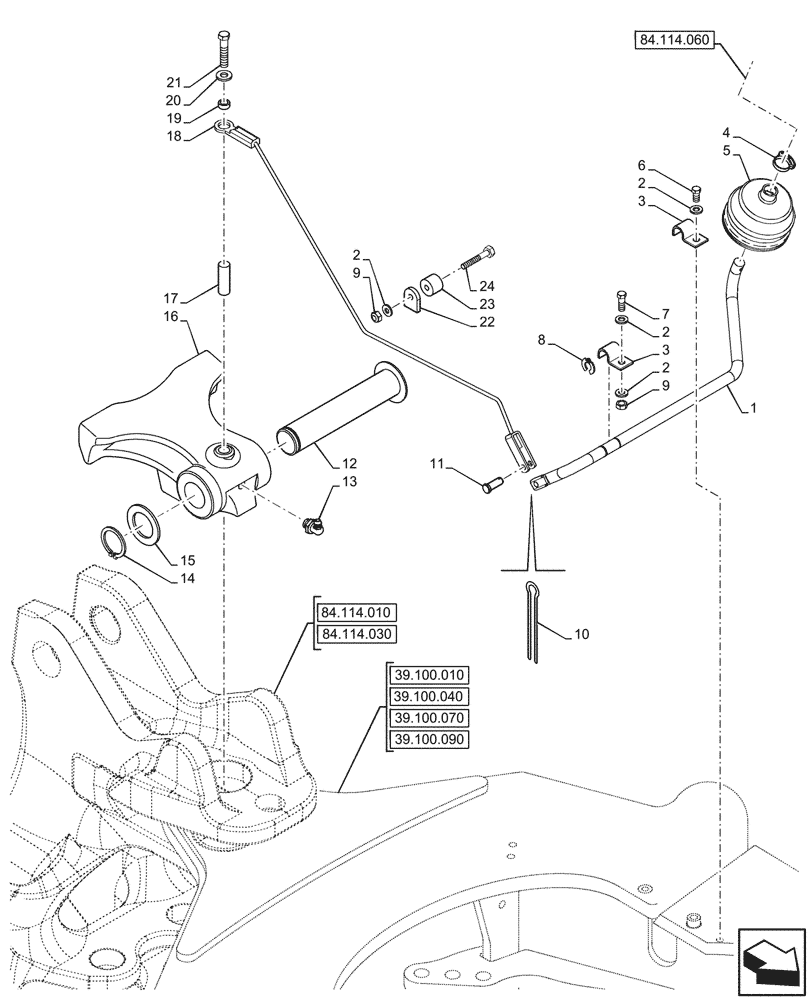 Схема запчастей Case 590SN - (84.114.050) - BOOM, LATCH (84) - BOOMS, DIPPERS & BUCKETS