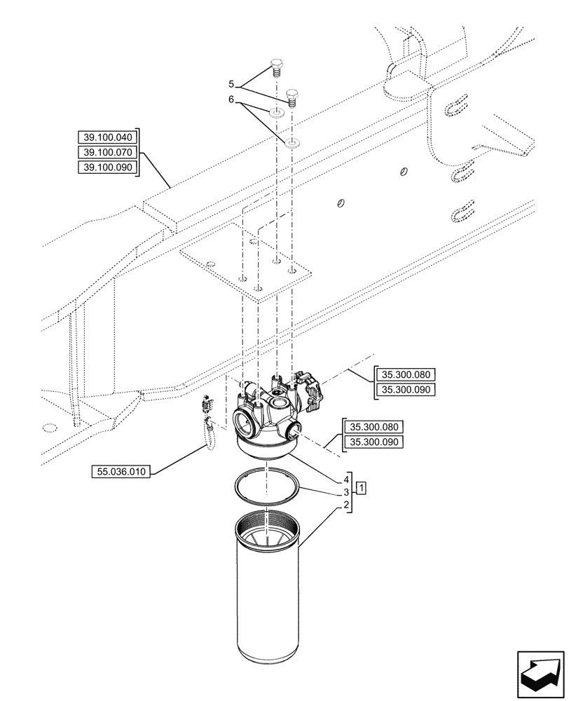 Схема запчастей Case 590SN - (35.300.060) - HYDRAULIC SYSTEM, OIL FILTER (35) - HYDRAULIC SYSTEMS