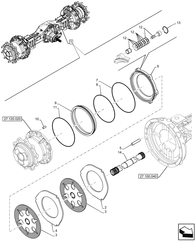 Схема запчастей Case 580N - (33.202.070) - REAR AXLE, SHAFT, BRAKES (33) - BRAKES & CONTROLS