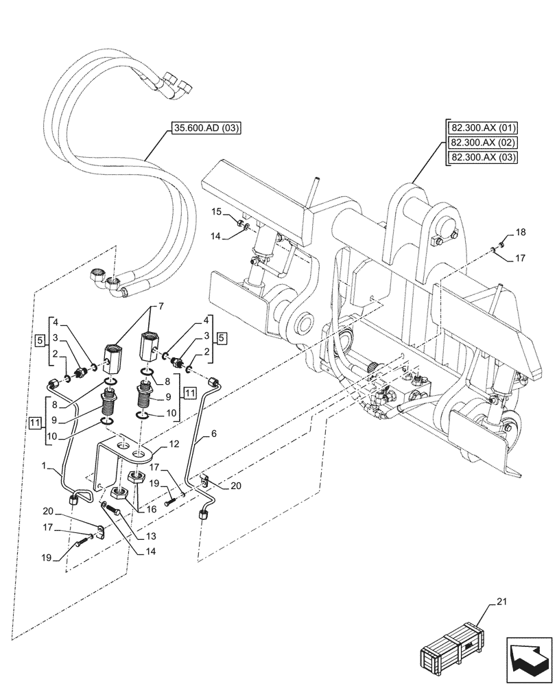 Схема запчастей Case 21F - (35.600.AF[03]) - VAR - 402033, 732001, 732002 - CONTROL VALVE, RETURN, LINE - END SN NFHP00538 (35) - HYDRAULIC SYSTEMS