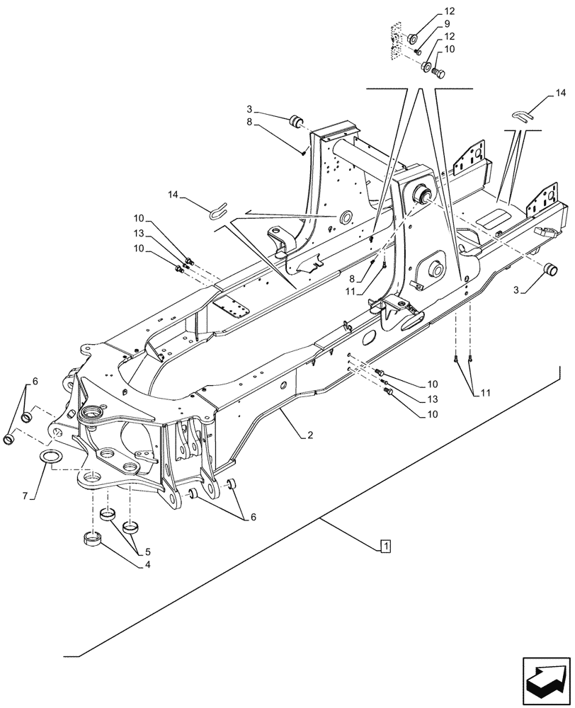 Схема запчастей Case 580SN WT - (39.100.070) - MAIN FRAME, 4WD (39) - FRAMES AND BALLASTING