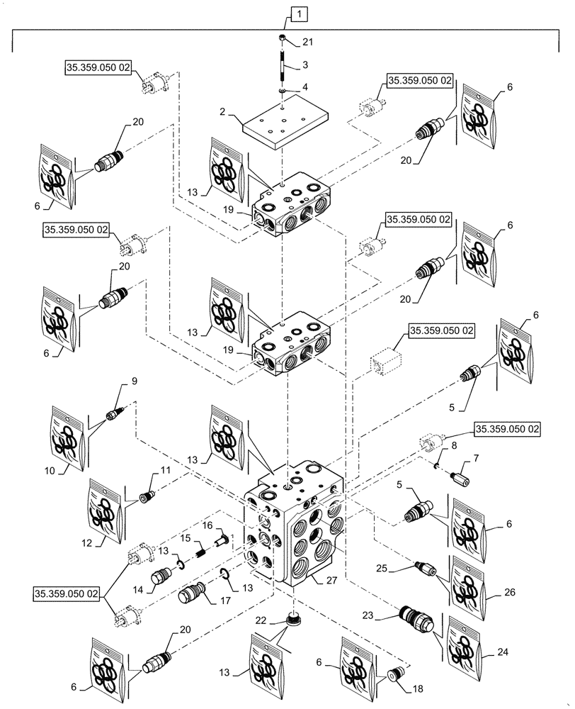 Схема запчастей Case 921G - (35.359.030[01]) - VAR - 734055 - CONTROL VALVE ASSY - 4 SPOOL, Z-BAR / XR / LR (35) - HYDRAULIC SYSTEMS