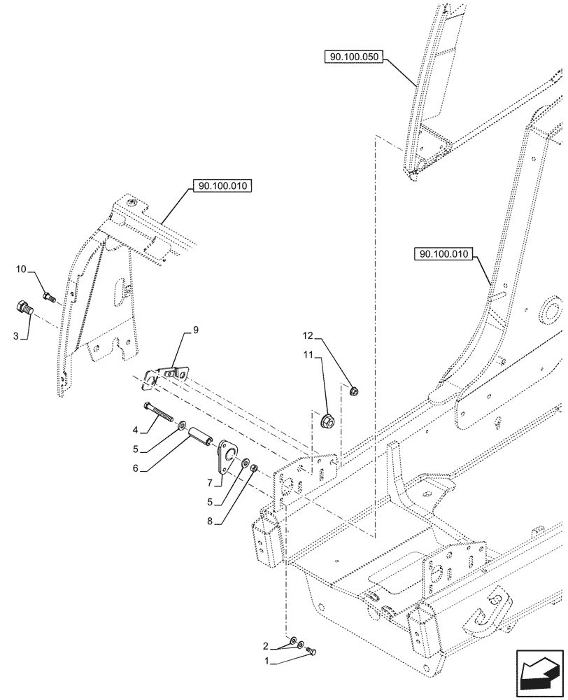 Схема запчастей Case 590SN - (90.100.040) - ENGINE HOOD, PIVOT (90) - PLATFORM, CAB, BODYWORK AND DECALS