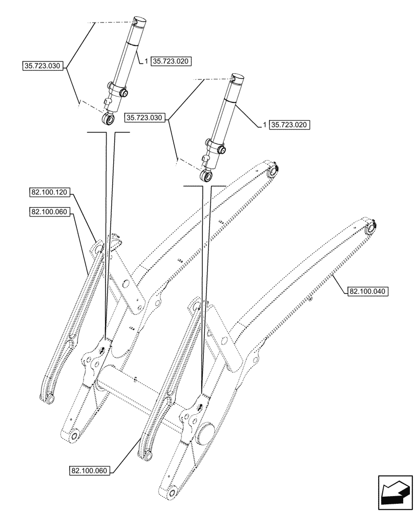 Схема запчастей Case 580N - (35.723.010) - LOADER BUCKET, CONTROLS, CYLINDER (35) - HYDRAULIC SYSTEMS